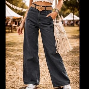 Universal Thread Womens Wide Leg Ankle Jeans Washed Black High Rise Size 2 Denim